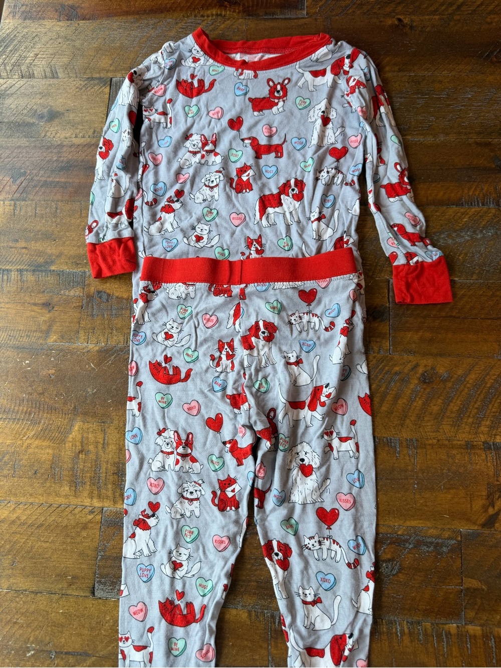 Little Sleepies Red & Gray Dog Heart Print Pajama Set